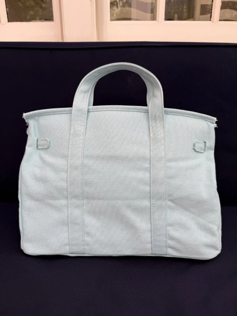 NWOT Boatkin Birkin Canvas Bag Tote Light Blue Gold Color Hardware